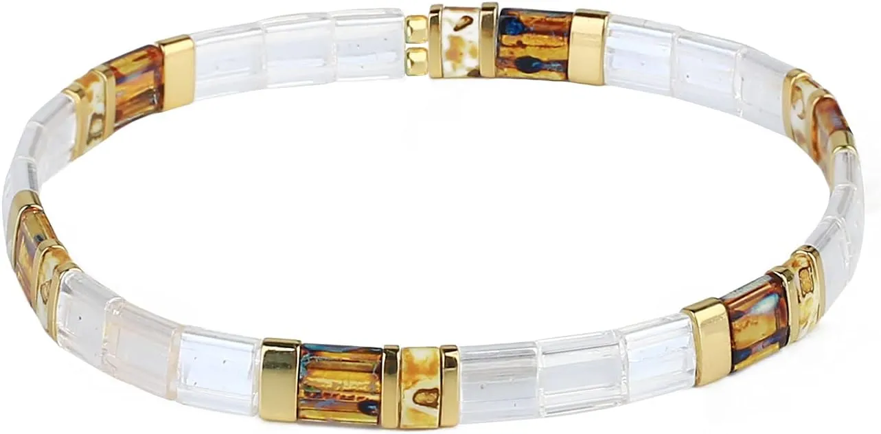 KELITCH Colorful Friendship Bracelets Tila Boho Stretch Bracelets Stackable Summer Beads Bracelets - 03A