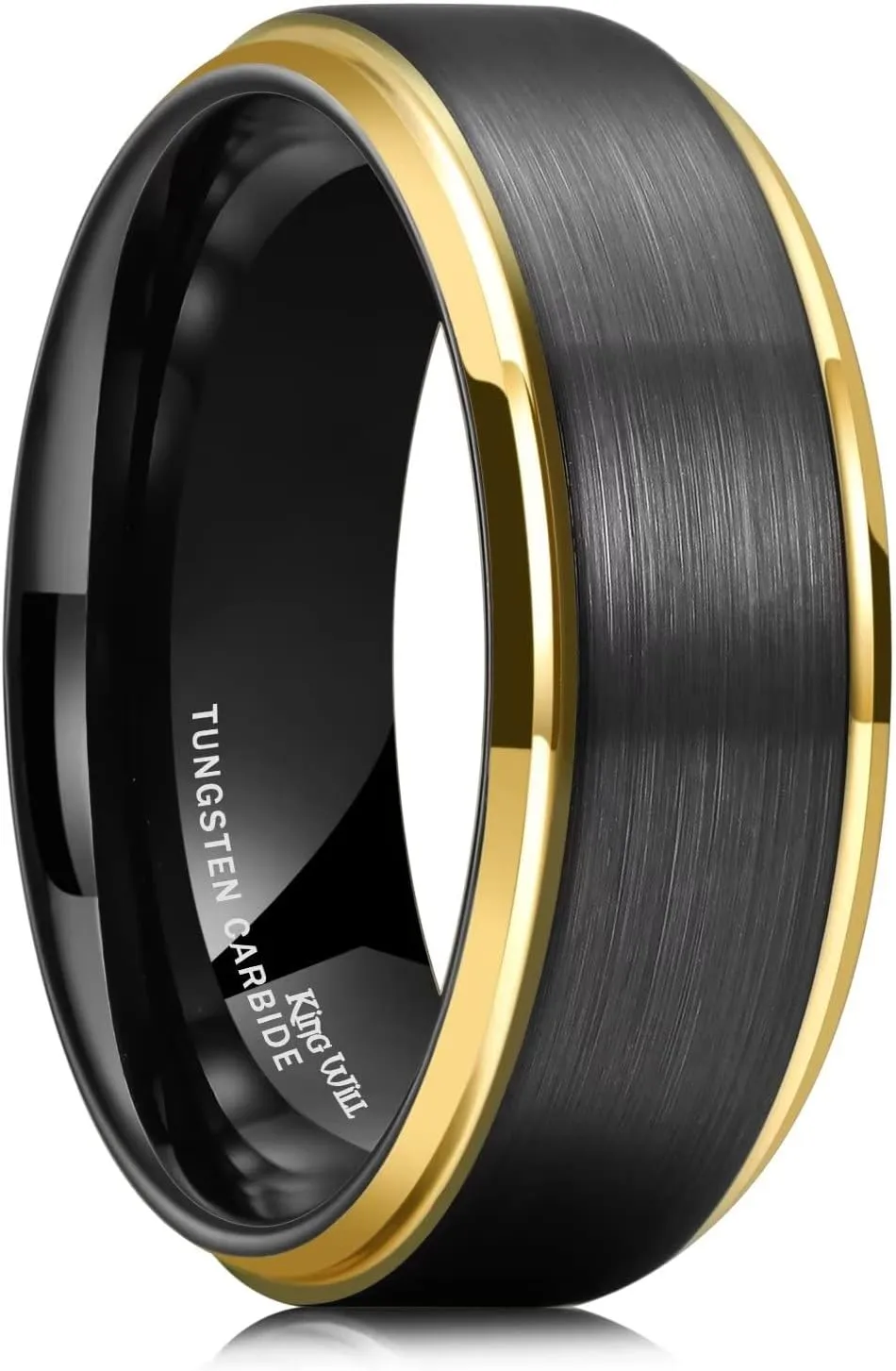King Will Mens Wedding Band Two Tone Matte Step Edges/Pipe Cut Tungsten Carbide Wedding Ring Set Anniversary Promise Rings Comfort Fit