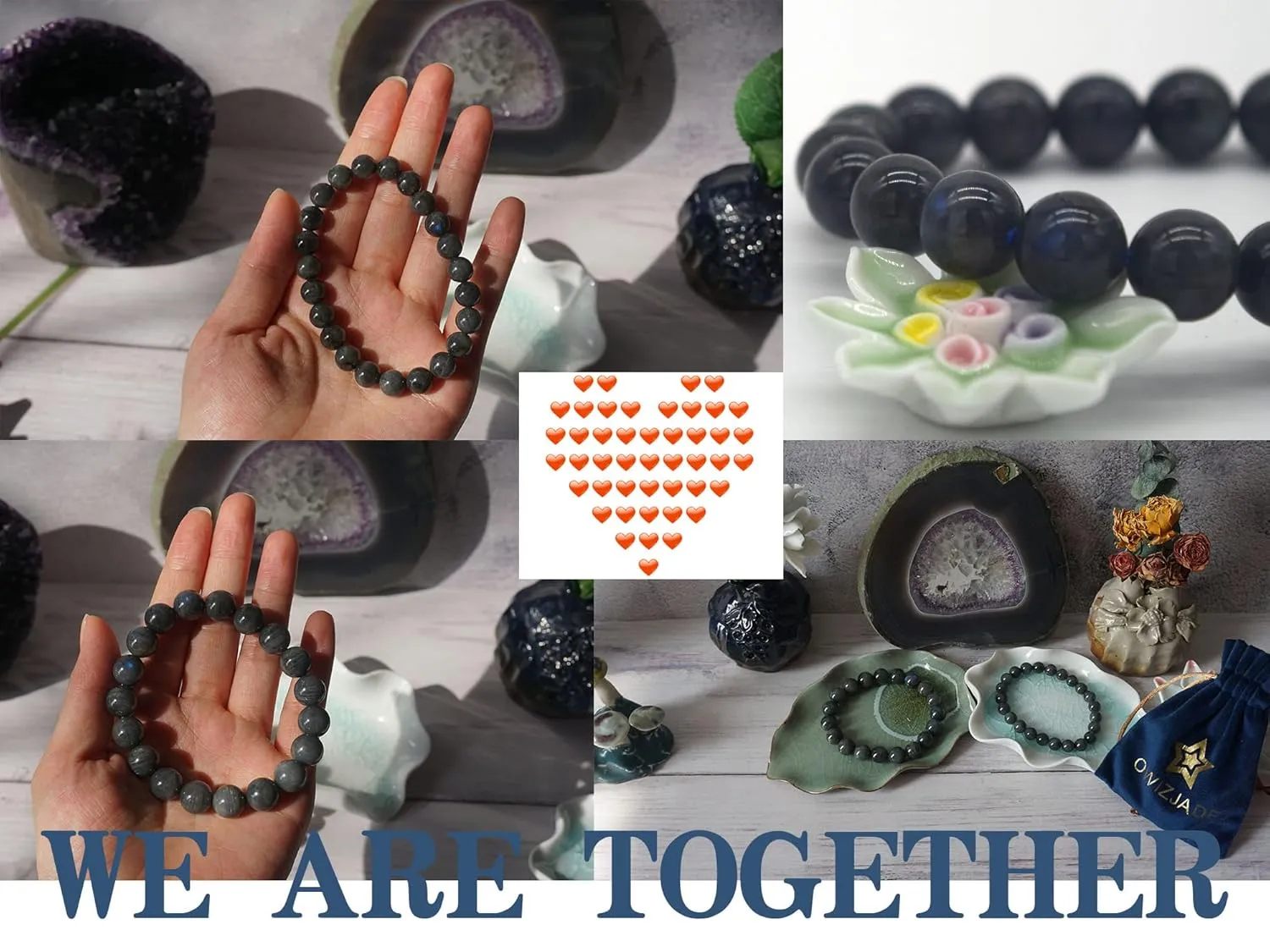 Labradorite Bracelets 2 Packs for Couple, 8MM & 10MM, Throat Chakra Crystal Bracelet for FATIGUE &, Come with Jewelery Box & Velvet Pouch & Beading Kit, for Unisex 6-8" Wrist