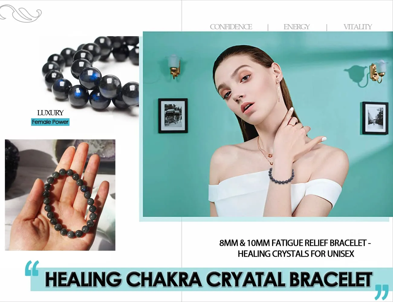Labradorite Bracelets 2 Packs for Couple, 8MM & 10MM, Throat Chakra Crystal Bracelet for FATIGUE &, Come with Jewelery Box & Velvet Pouch & Beading Kit, for Unisex 6-8" Wrist