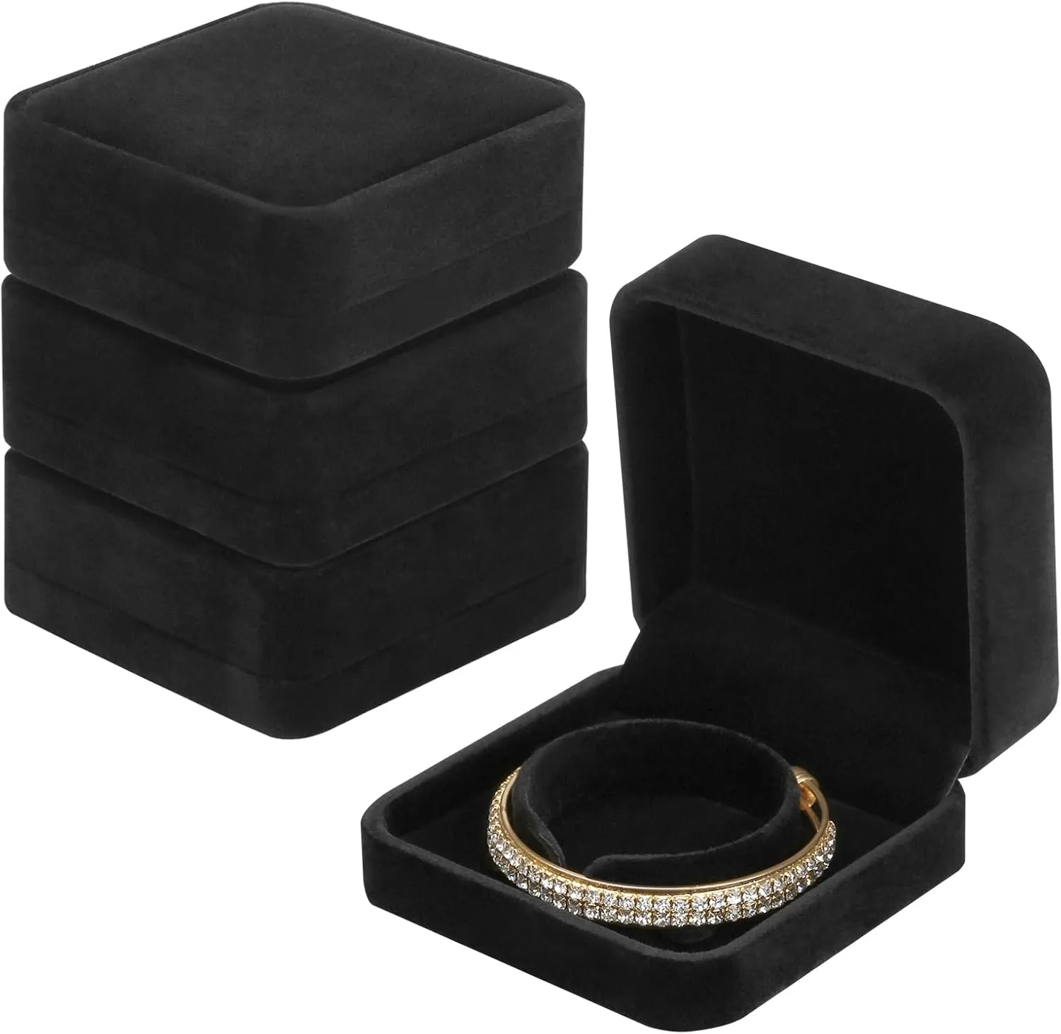 LETURE 4 Pieces Classic Velvet Bracelet Bangle Pendant Necklace Gift Box, Travel Jewelry Box Display Storage Case for Gift, Wedding, Engagement, Proposal, Birthday (Bracelet STYLE 1-4PCS)