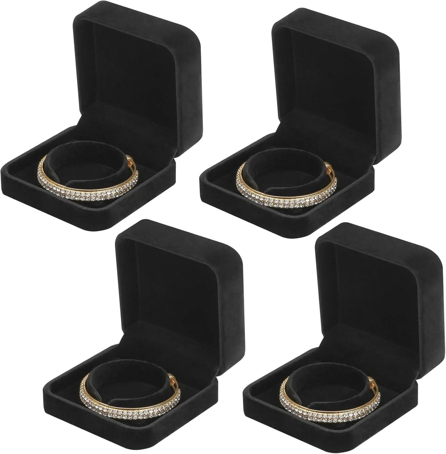 LETURE 4 Pieces Classic Velvet Bracelet Bangle Pendant Necklace Gift Box, Travel Jewelry Box Display Storage Case for Gift, Wedding, Engagement, Proposal, Birthday (Bracelet STYLE 1-4PCS)