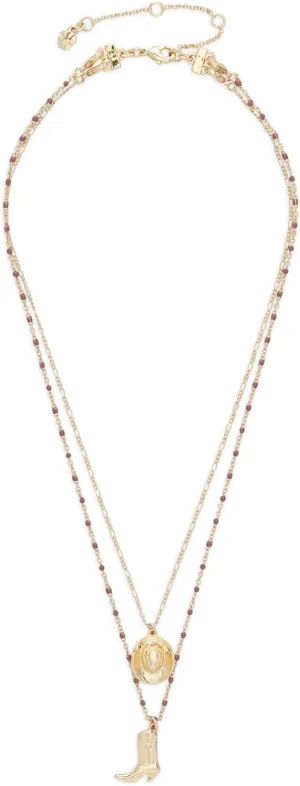 Lucky Brand Women's Hat And Boot Layer Necklace, Gold, Unsized