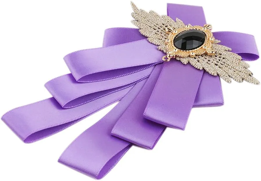 Men & Women Ribbon Bow Tie Fashion Rhinestone Ribbon Solid Color Brooch Pin Bowtie for Wedding Party