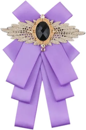 Men & Women Ribbon Bow Tie Fashion Rhinestone Ribbon Solid Color Brooch Pin Bowtie for Wedding Party