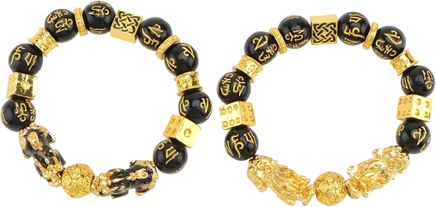 Obsidian Bead Bracelet Buddhist Bead Bangle Luck Bracelet for Women Alloy Jewelry