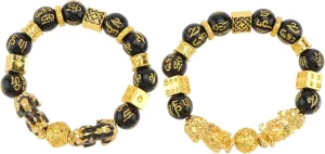 Obsidian Bead Bracelet Buddhist Bead Bangle Luck Bracelet for Women Alloy Jewelry