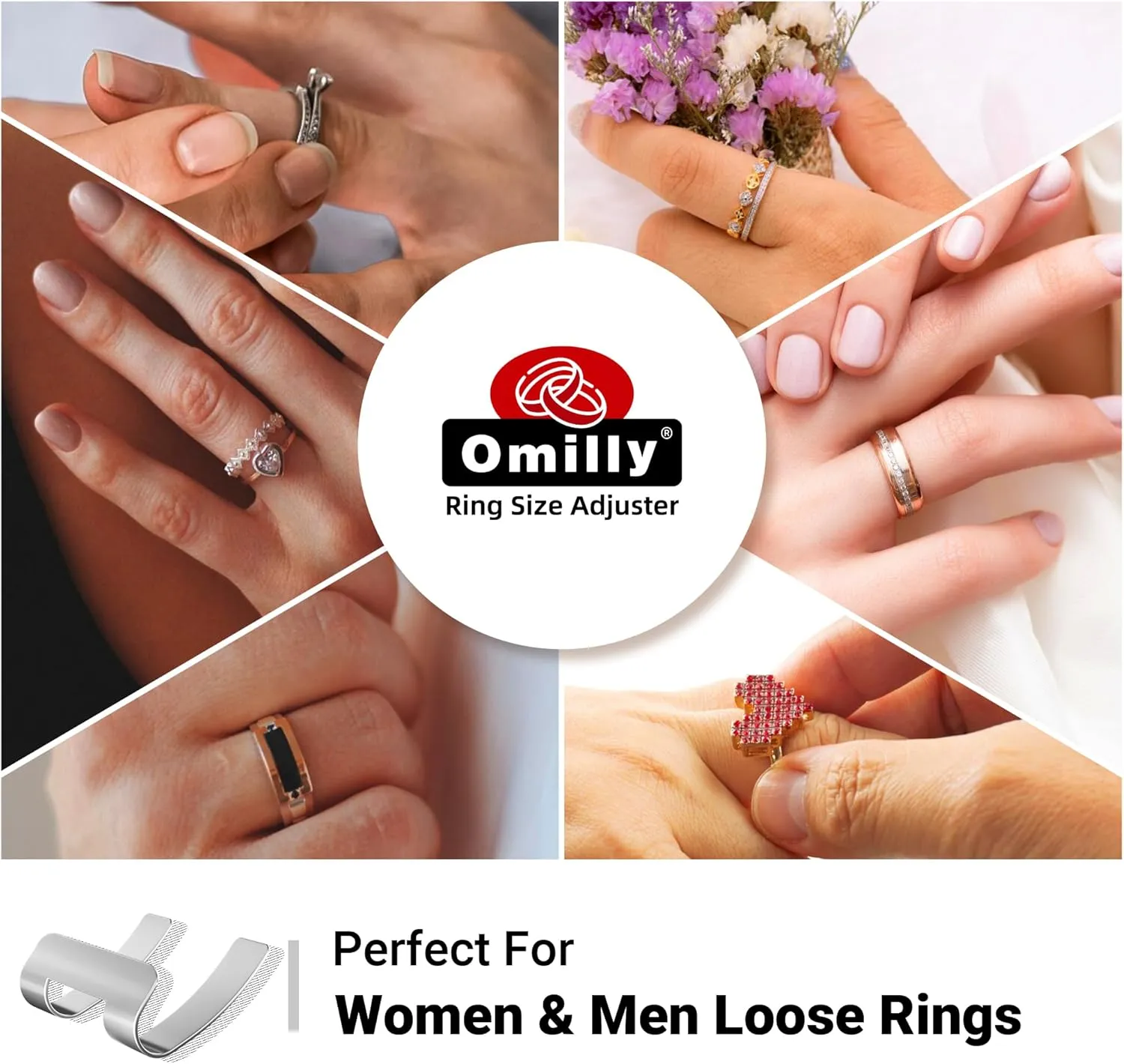 Omilly Filled Metal Ring Guard for Loose Rings, Invisible Ring Size Adjuster, Fits Ring Width 1.3mm-10mm, Easy to Use, 12 Pack with 4 Sizes, Secure Fit for Women & Men-Silver