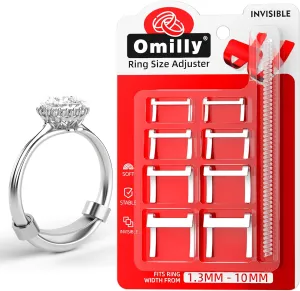 Omilly Filled Metal Ring Guard for Loose Rings, Invisible Ring Size Adjuster, Fits Ring Width 1.3mm-10mm, Easy to Use, 12 Pack with 4 Sizes, Secure Fit for Women & Men-Silver