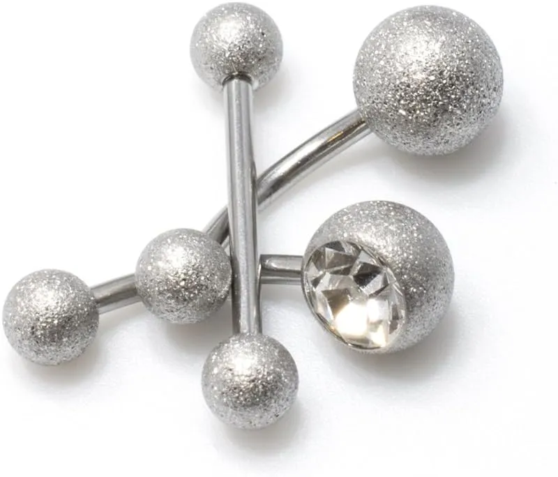 Pack of 3 pieces. 2 Belly Button Ring One with Cz Gem, and a Tongue Barbell all items with Sand Finish