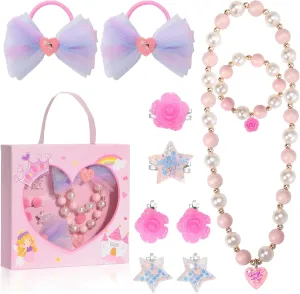 PinkSheep Little Girl's 10PCS Toddler Jewelry Set - Ages 3-8, Includes Necklace & Bracelet