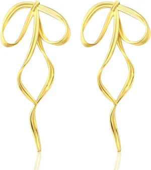 PLwelth Bow Earrings Pearl Drop Earrings for Women Cute Rhinestone Dangle Long Tassel Earrings Gifts for Her Christmas