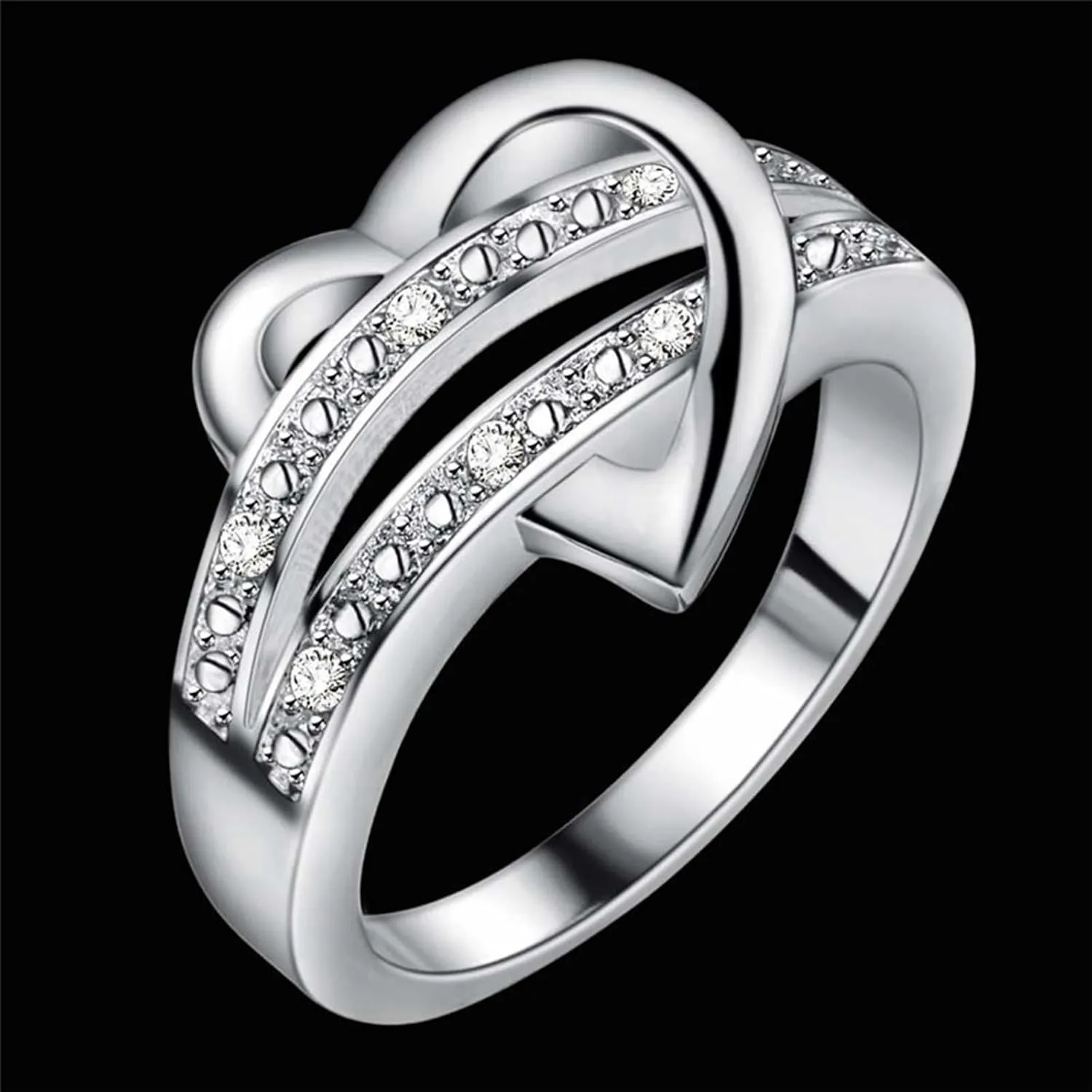 Promise Ring for Her Wedding Jewelry Gift for Women Sterling Silver Cubic Zirconia Statement Band Infinity Heart Twisted Ring