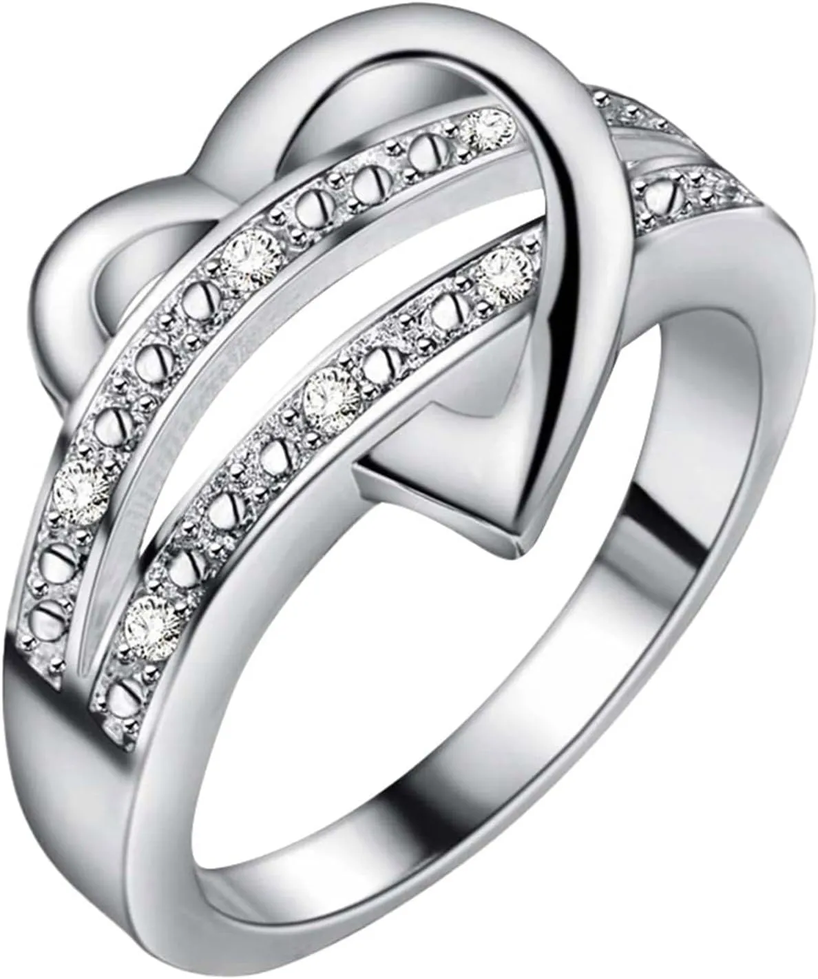 Promise Ring for Her Wedding Jewelry Gift for Women Sterling Silver Cubic Zirconia Statement Band Infinity Heart Twisted Ring