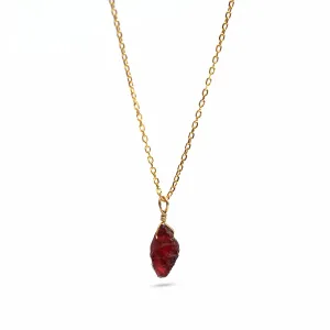 Red Garnet Pendant Necklace, Raw Gemstone Necklace, Red Crystal Necklace, January Birthstone Jewelry, 925 Silver 14k Gold Plated 16 2 inch Adjustable Chain