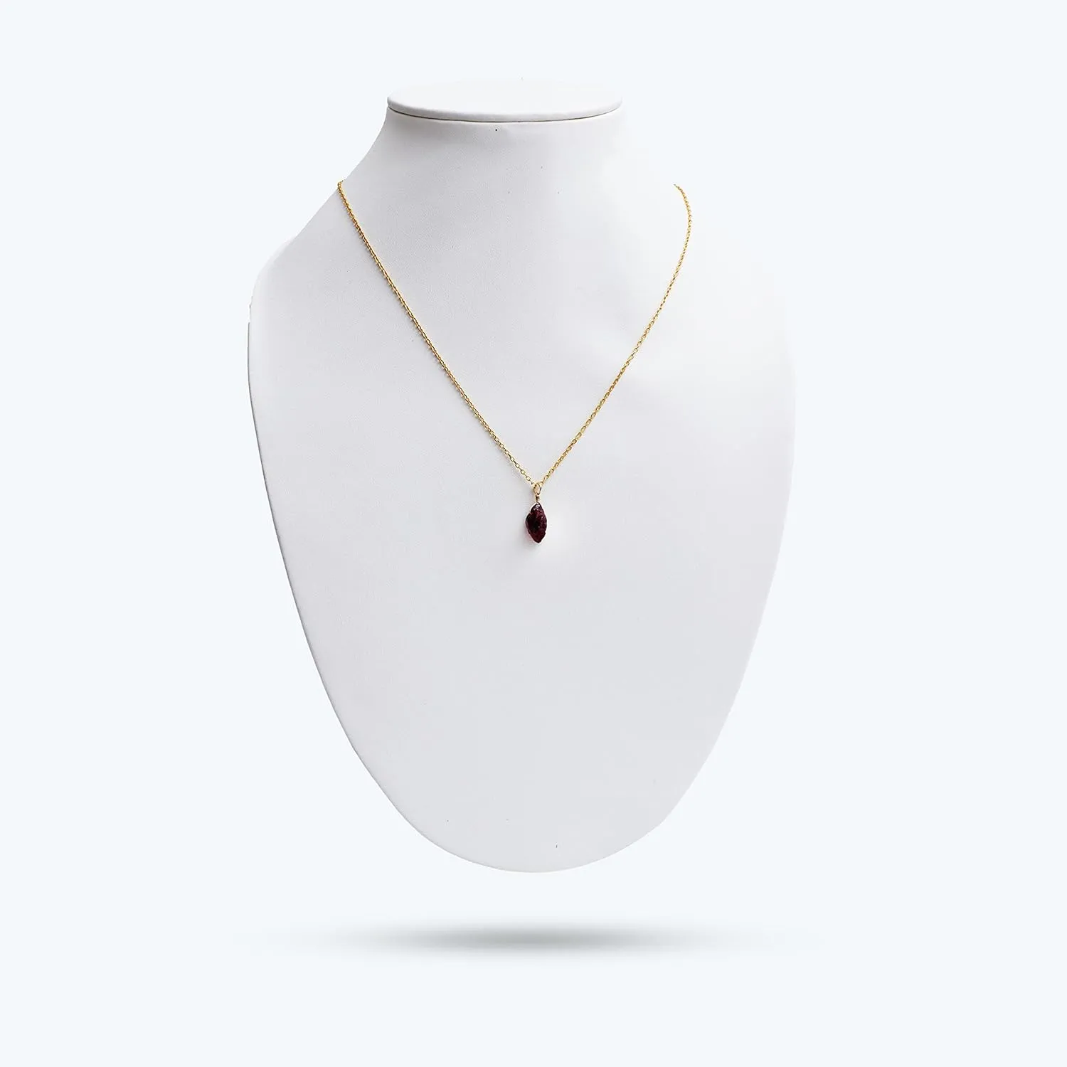 Red Garnet Pendant Necklace, Raw Gemstone Necklace, Red Crystal Necklace, January Birthstone Jewelry, 925 Silver 14k Gold Plated 16 2 inch Adjustable Chain