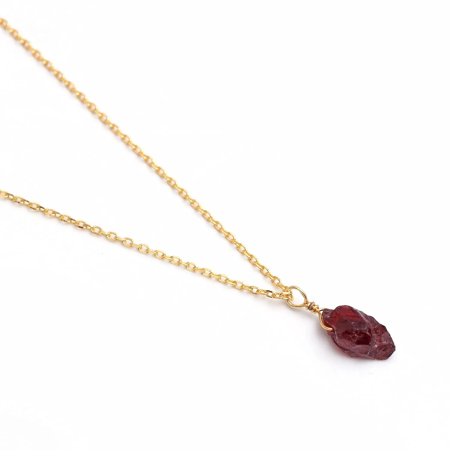 Red Garnet Pendant Necklace, Raw Gemstone Necklace, Red Crystal Necklace, January Birthstone Jewelry, 925 Silver 14k Gold Plated 16 2 inch Adjustable Chain