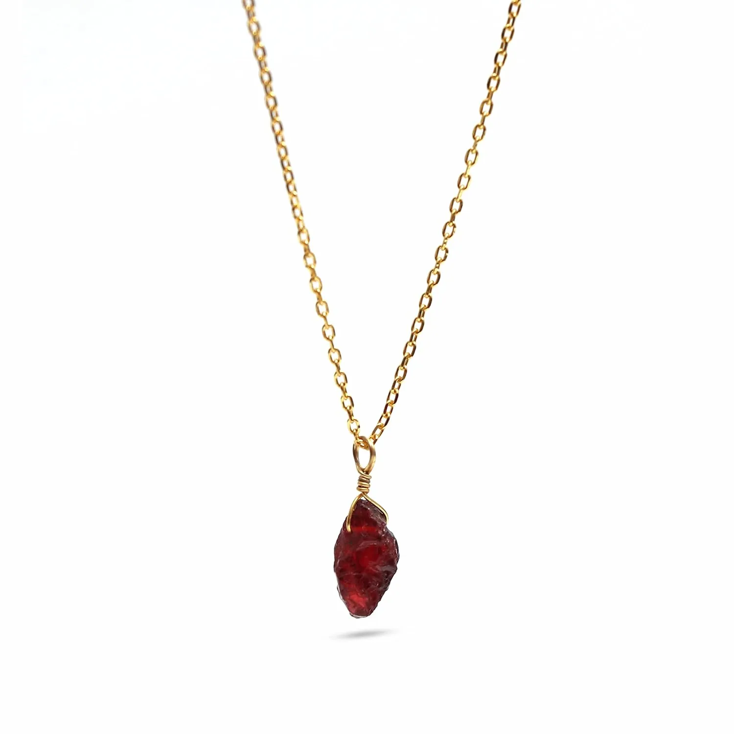 Red Garnet Pendant Necklace, Raw Gemstone Necklace, Red Crystal Necklace, January Birthstone Jewelry, 925 Silver 14k Gold Plated 16 2 inch Adjustable Chain