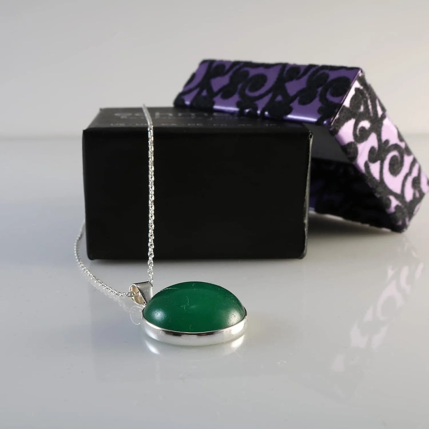 Sterling Silver Round Green Jade 20mm Handmade Pendant Necklace 18 2 inch Silver Chain for Women