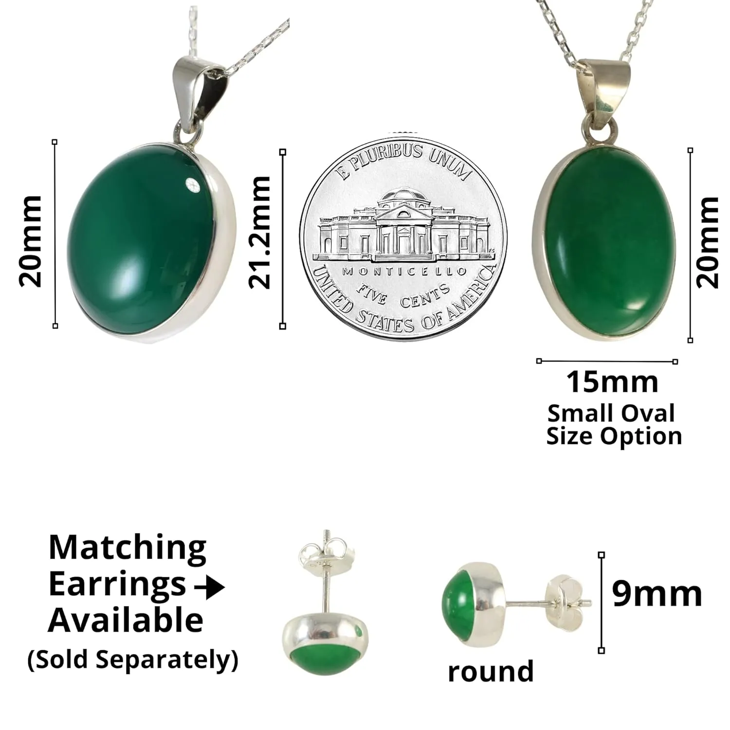 Sterling Silver Round Green Jade 20mm Handmade Pendant Necklace 18 2 inch Silver Chain for Women