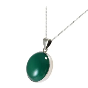 Sterling Silver Round Green Jade 20mm Handmade Pendant Necklace 18 2 inch Silver Chain for Women