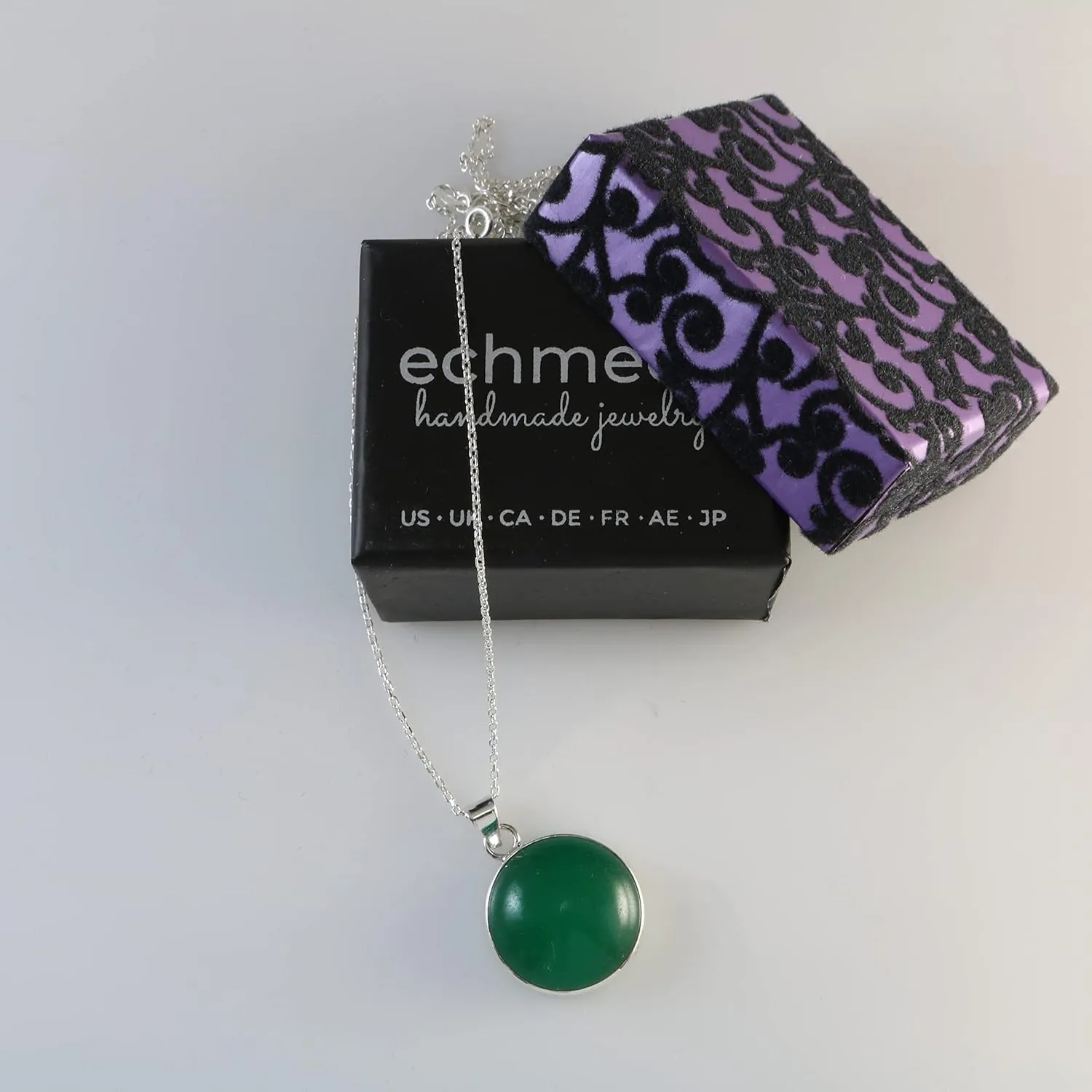 Sterling Silver Round Green Jade 20mm Handmade Pendant Necklace 18 2 inch Silver Chain for Women