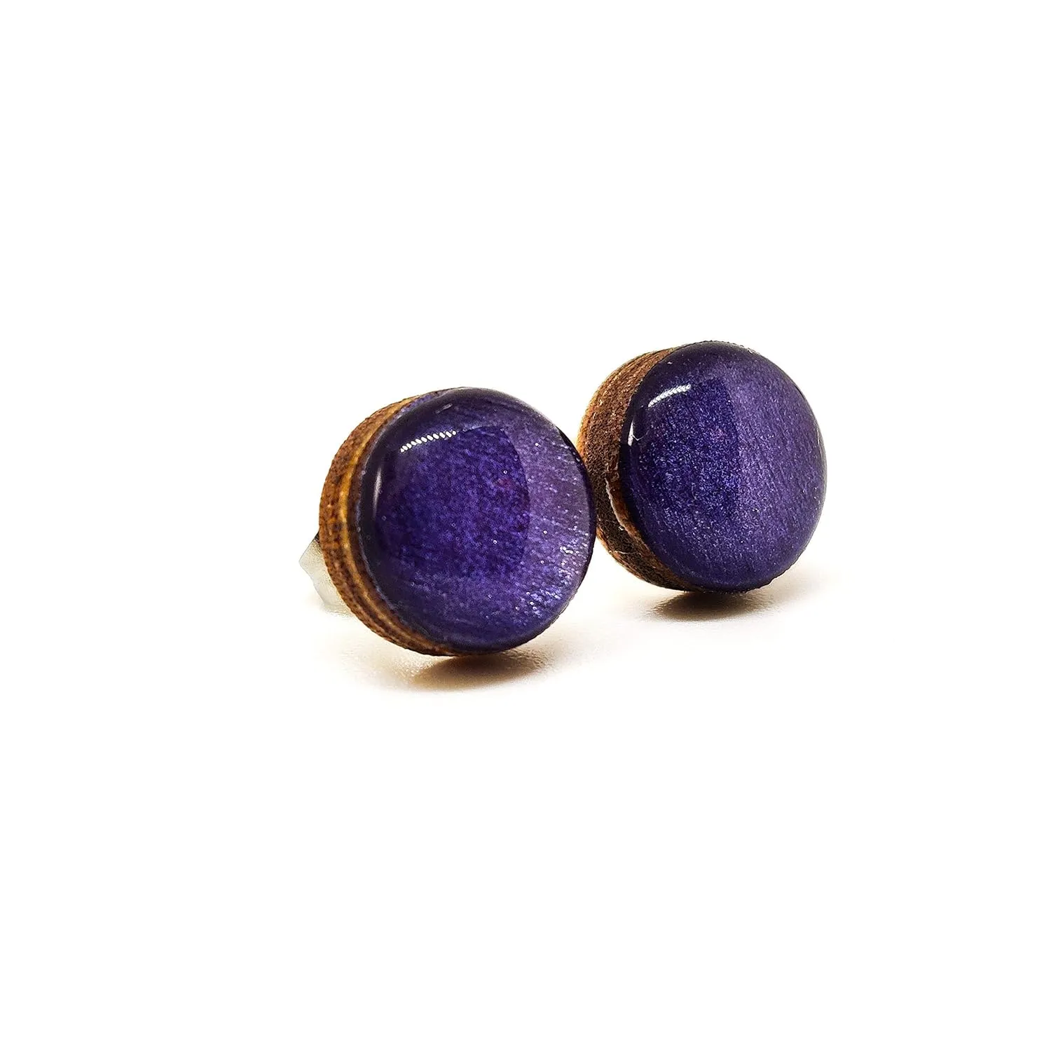 Stud Earrings, Shimmer, 10 mm, Handmade, Stainless Steel Posts for Sensitive Ears Stud for Women Men Girls (Deep Purple Shimmer)