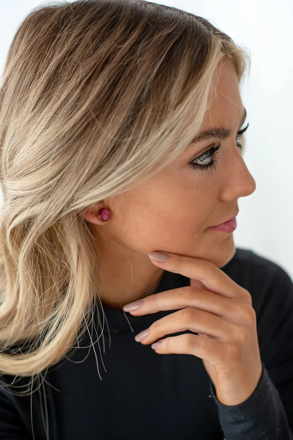Stud Earrings, Shimmer, 10 mm, Handmade, Stainless Steel Posts for Sensitive Ears Stud for Women Men Girls (Deep Purple Shimmer)