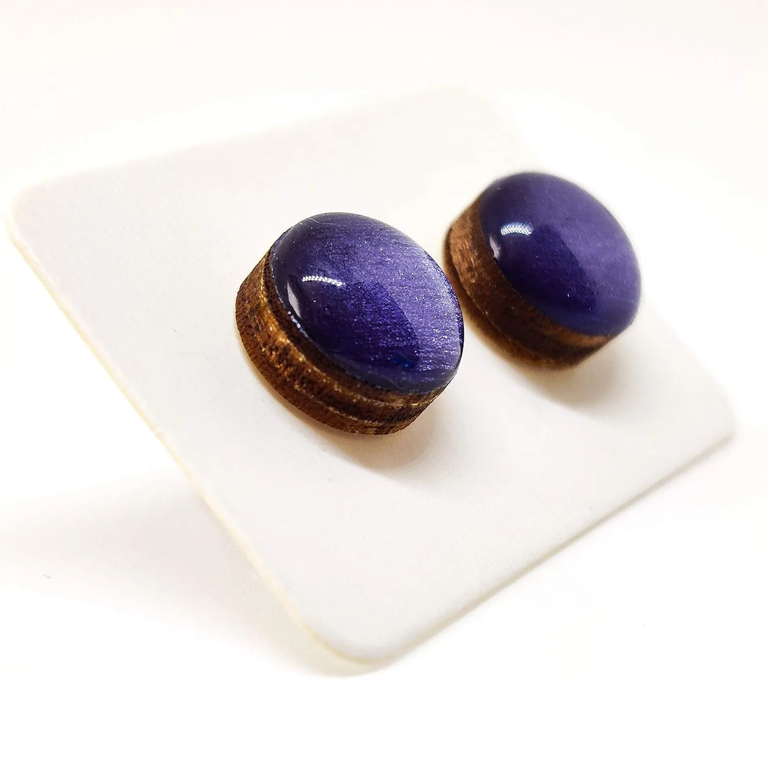 Stud Earrings, Shimmer, 10 mm, Handmade, Stainless Steel Posts for Sensitive Ears Stud for Women Men Girls (Deep Purple Shimmer)