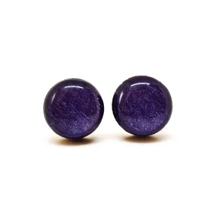Stud Earrings, Shimmer, 10 mm, Handmade, Stainless Steel Posts for Sensitive Ears Stud for Women Men Girls (Deep Purple Shimmer)