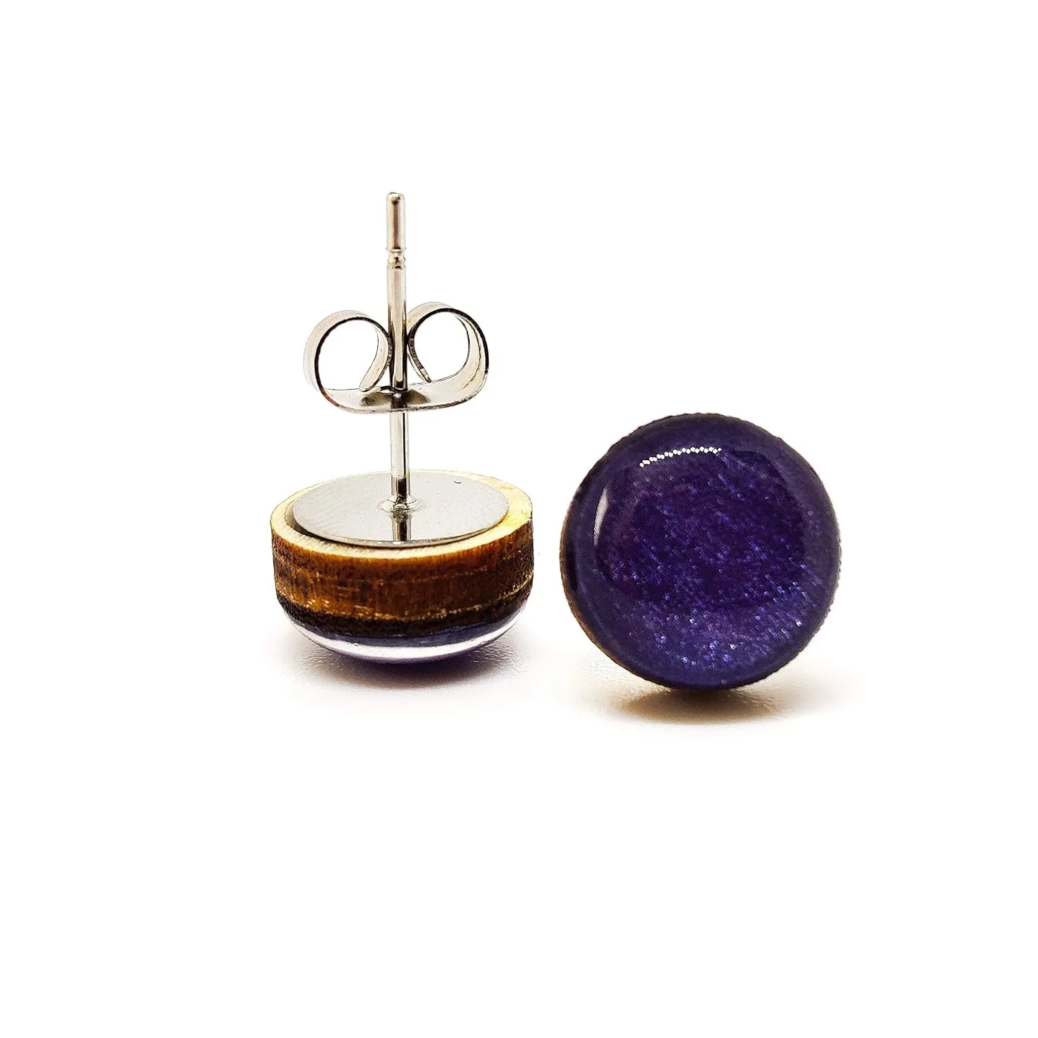 Stud Earrings, Shimmer, 10 mm, Handmade, Stainless Steel Posts for Sensitive Ears Stud for Women Men Girls (Deep Purple Shimmer)