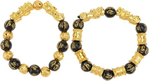 VALICLUD 2pcs Feng Shui Buddhist Bead Bracelet Black Obsidian Men's Jewelry Beads Bangle