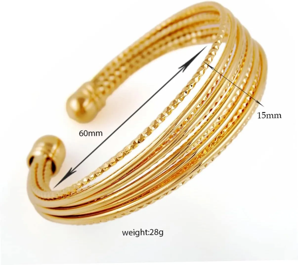 Women Gold Plated Cuff Bangle with Zircon Elegant Golden Bracelet present Occasion Comfortable and
