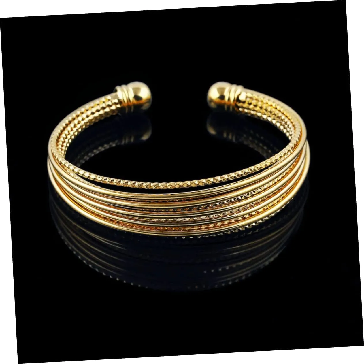 Women Gold Plated Cuff Bangle with Zircon Elegant Golden Bracelet present Occasion Comfortable and